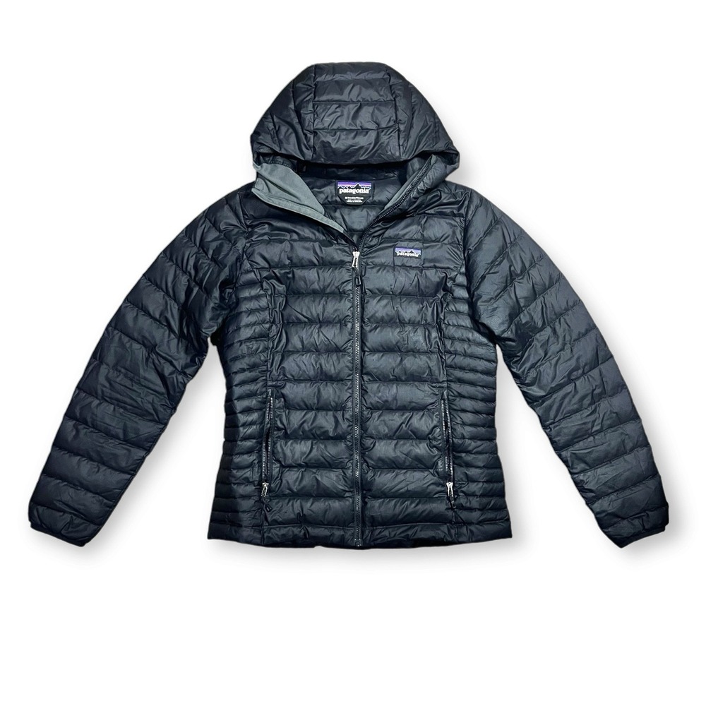 Patagonia Womens Down Sweater Hooded Jacket Black Lightweight Puffer